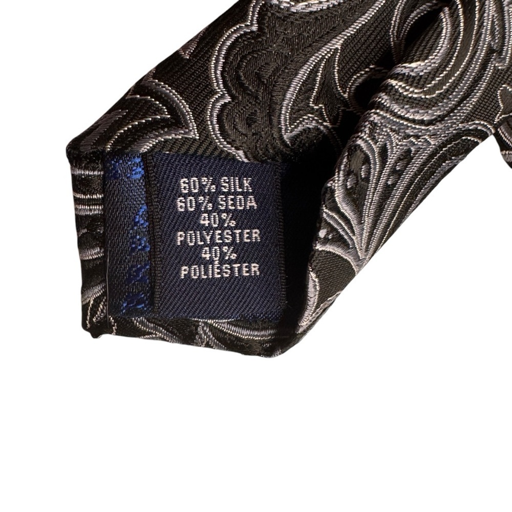 Saddlebred Paisley dark grey silver necktie men’s tie silk blend - Picture 4 of 5